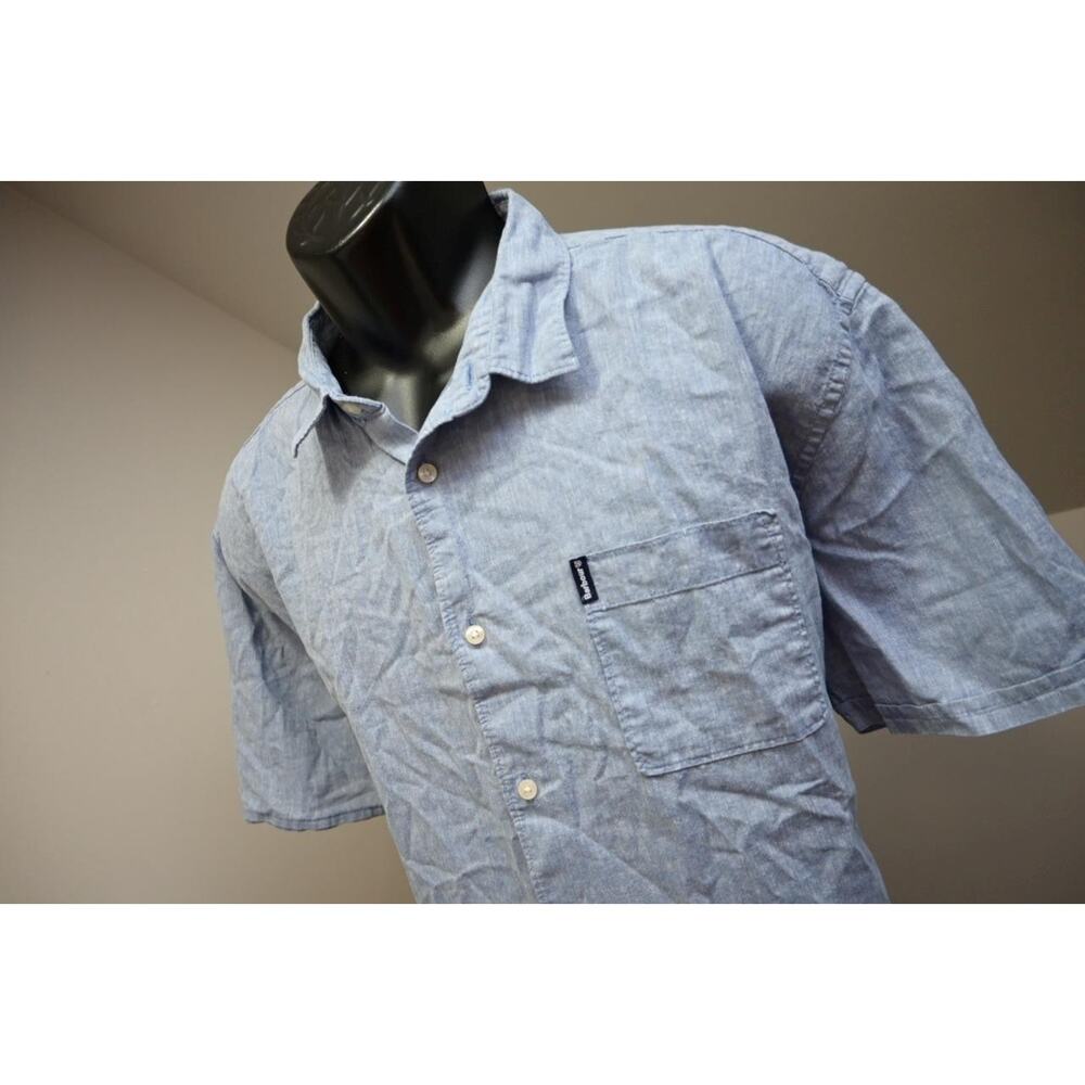 Barbour Dress Shirt Regular Fit Linen Blend Blue Short Sleeve Mens Size XL